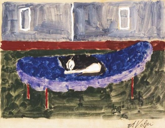 Alfredo Volpi, Sem título, década de 1960, têmpera sobre papel, 25x33cm, assinada A Volpi no canto inferior direito