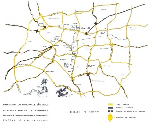 Mapa do Sistema de Vias Expressas da Secretaria de Transportes do Município de São Paulo.