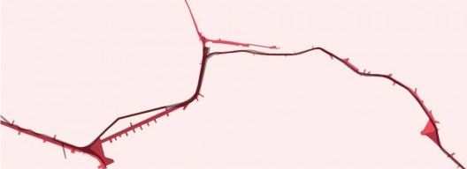 Um veio rubro cortando uma paisagem rosa