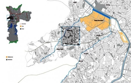 Reurbanização da favela do Sapé, situação, Rio Pequeno, São Paulo, 2014. Base 3 Arquitetos, arquitetos Marina Grinover, Catherine Otondo e Jorge Pessoa