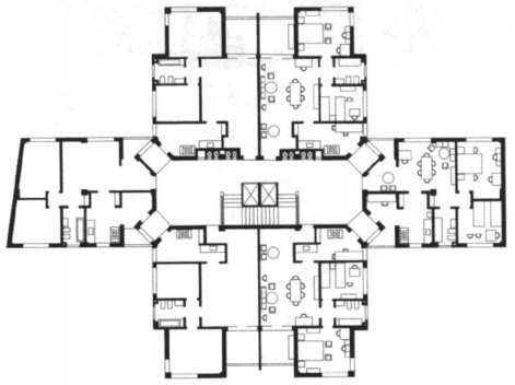 Fig. 03 - Edifício Columbus, Avenida Brigadeiro Luiz Antônio, São Paulo, Rino Levi, 1930. Planta tipo do 1º estudo