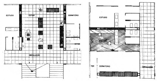 Plantas originais de área de estar e do apartamento do Crusp, Cidade Universitária, São Paulo, 1961, arquitetos Eduardo Knesse de Mello, Joel Ramalho Jr. e Sidney de Oliveira