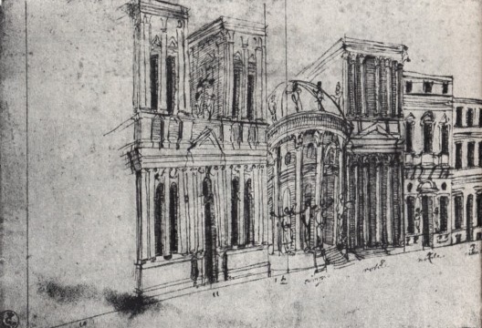 Desenho de Scamozzi para uma das três ruas em perspectiva no mesmo teatro
