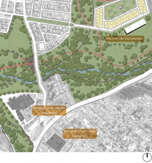 Proposta bairro urbano + produção agrícola, planta geral da proposta. Roney Pessoa, FAU PUC-Campinas