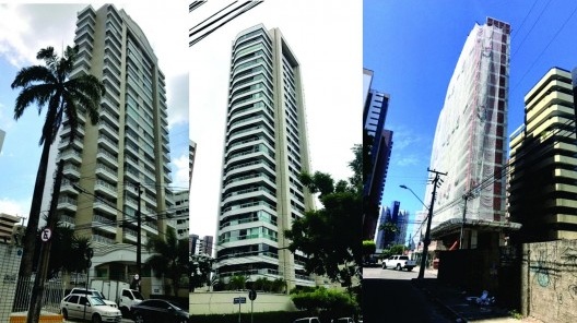 Condomínio Essenza construído no lugar do Ed. Riedel, na rua Marcos Macedo; Figura 06: Ed. Vivenda Meireles, construído no lugar de edifício com três pavimentos e pilotis, na rua Barbosa de Freitas; Figura 07: Ed. Mirador, em construção, no lugar do Ed. M