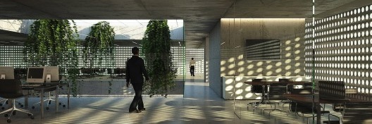 Vista interior. Concurso para a Sede da CNM em Brasília. Menção honrosa 4