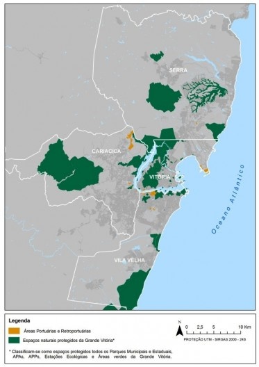 Empresas, áreas portuárias e retroportuárias e espaços naturais protegidos: indicação esquemática do arco metropolitano (2013)