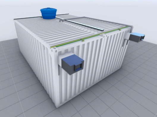 Vista externa do módulo de saúde e exaustores de ar