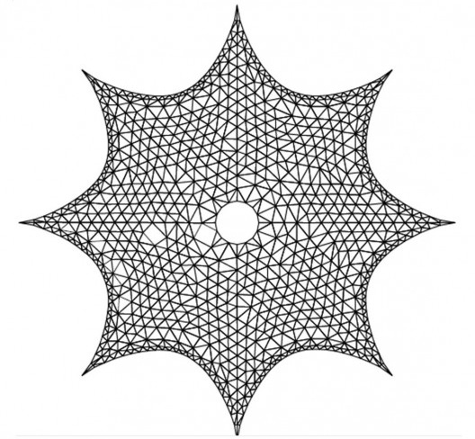 Planta baixa de uma estrutura com uma forma cornicópia (cônica)