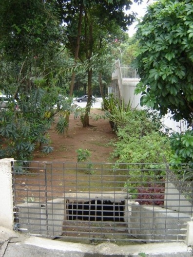 Boca de lobo no cruzamento das ruas Armando Ferrentini e Topázio é o último indício do córrego Aclimação antes dele entrar no parque e formar o lago