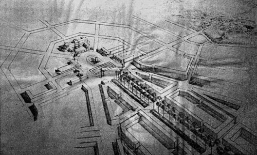 O bulevar arborizado no projeto do centro cívico de Goiânia, 1936