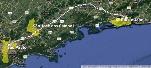 Localização do Município de SJC (destaque para a Rodovia Pres. Dutra). Distâncias (percurso rodoviário) aproximadas do Município: Rio de Janeiro, 350 Km; São Paulo, 90 Km