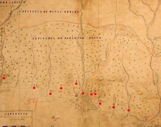 “Capitania do Espírito Santo, pertencente a Capitania da Bahia pelo governo militar”. Autor Anstácio de Santa Anna, copiado pelo Cap. M. F. C. de Oliveira Soares em 1853