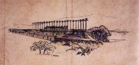 Residência Francisco Pignatari, São Paulo, 1954-1956. Desenho que ilustra a proposta final de Burle Marx, de 1956, parcialmente plantada