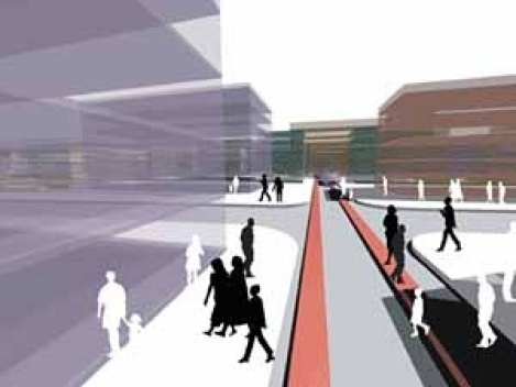 As linhas vermelhas representam o traçado do VLT