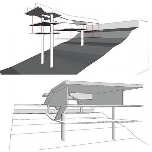 Esquemas estrutural das casas Ubatuba (2005-2006) e Santana do Parnaíba (2013-2014). Arquiteto Angelo Bucci / SPBR Arquitetos