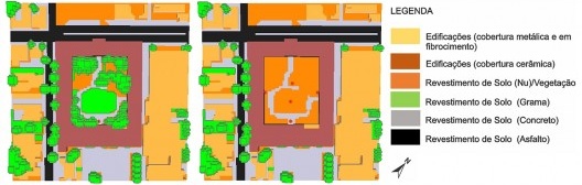 Mapa das superfícies a. com vegetação e b. sem vegetação