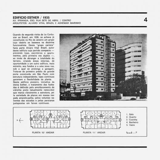 Edifício Esther, de Álvaro Vital Brazil e Adhemar Saldanha Marinho, ficha 4 do livro Arquitetura moderna paulistana
