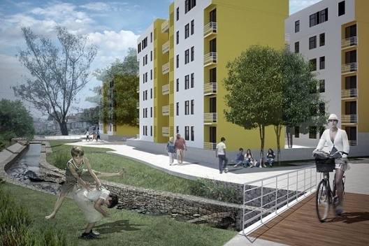 Reurbanização da favela do Sapé, perspectiva do conjunto F-01, Rio Pequeno, São Paulo, 2014. Base 3 Arquitetos, arquitetos Marina Grinover, Catherine Otondo e Jorge Pessoa