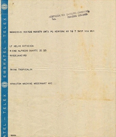 Telex de Kynaston Mcshine para Hélio Oiticica