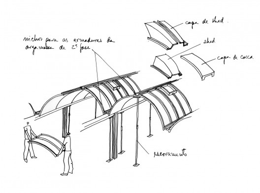 Creches públicas de Salvador, anteprojeto, esquema de montagem e peças do sistema, Salvador BA, 1987. Arquiteto João Filgueiras Lima