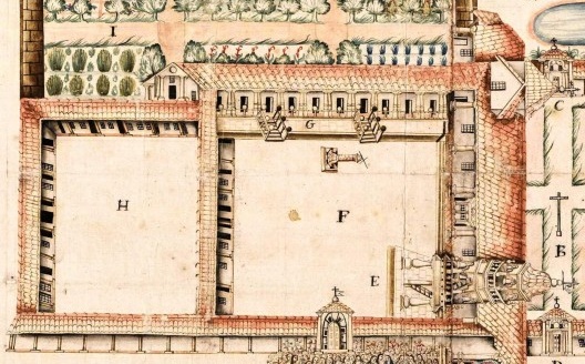 Claustro, pátio dos artífices, detalhe Plano de San Juan Bautista