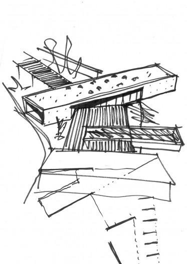 Bar/piscina/galeria, croquis. BCMF arquitetos + MACh arquitetos