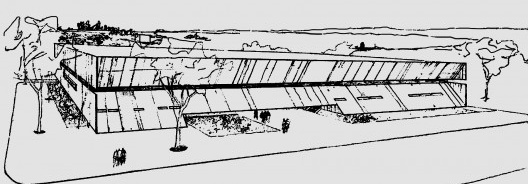 Concurso Nacional para Centro Cultural Edgard Santos da Universidade Federal da Bahia, 1. lugar, perspectiva, Salvador, 1971, arquitetos Adilson Macedo e Eurico J. Salviati