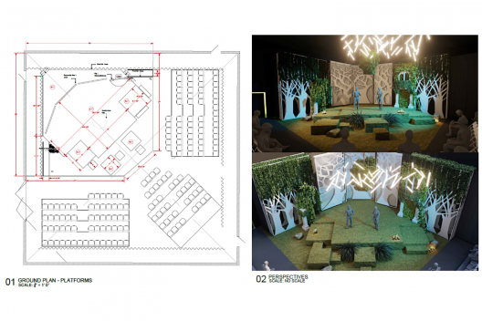 Projeto de cenografia teatral elaborado para as peças Into The Woods e Midsummer Night’s Dream, ganhador do prêmio Don Childs DTM Cross-Discipline Collaboration Award — KCACTF region V — Festival 55, jan. 2023
