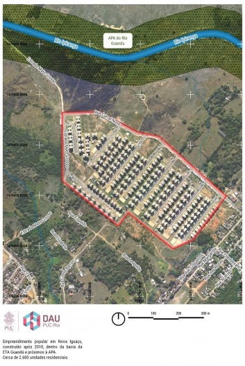Empreendimento vizinho à APA Guandu-Açu, em Cabuçu, Nova Iguaçu com 130 blocos residenciais. Ampliação escala 1/5.000