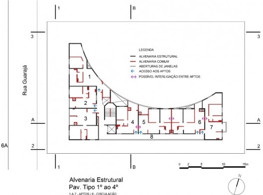 Planta de alvenaria estrutural, pavimento tipo primeiro ao quarto