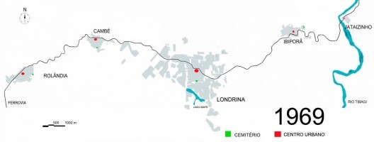 Região Metropolitana de Londrina. Núcleos urbanos da servidos por ferrovia – área urbanizada em 1969