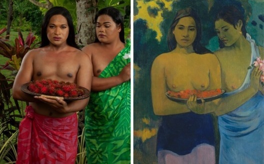 Yuki Kihara, Paradise Camp, 2020, imagem promocional da instalação, d’après Paul Gauguin, 1899