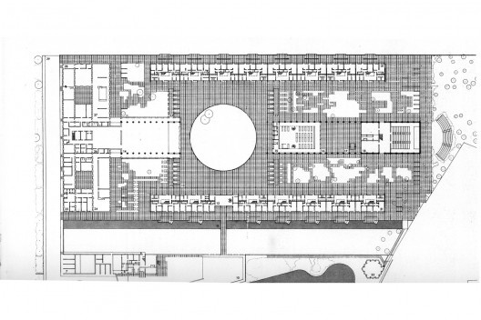 Saint Catherine’s College, planta geral, Oxford, Inglaterra, 1959-1964, arquiteto Arne Jacobsen