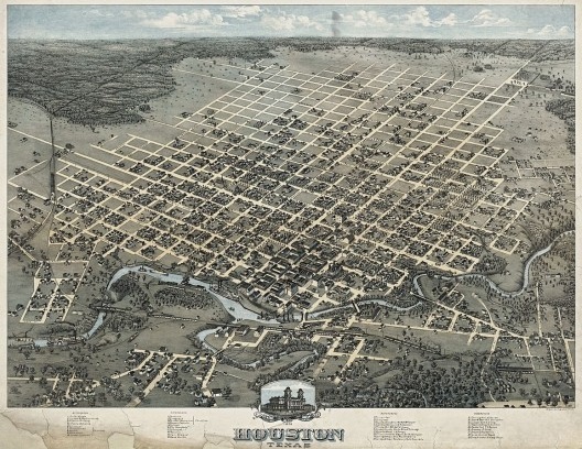 Mapa antigo de Houston, 1873 J. J. Stoner,Madison,Wis. Center for American History,