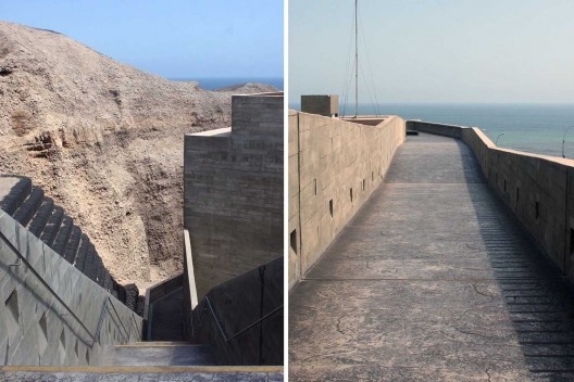 Lugar de la Memória, la Tolerância y la Inclusión Social, percurso por escadas e percurso em rampa a entrada do museu, Lima, Perú. Arquitetos Barclay & Crousse