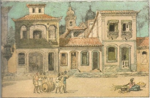 Telhados em forma de pagode, Rio de Janeiro, 1818. Ilustração de Jean Baptiste Debret