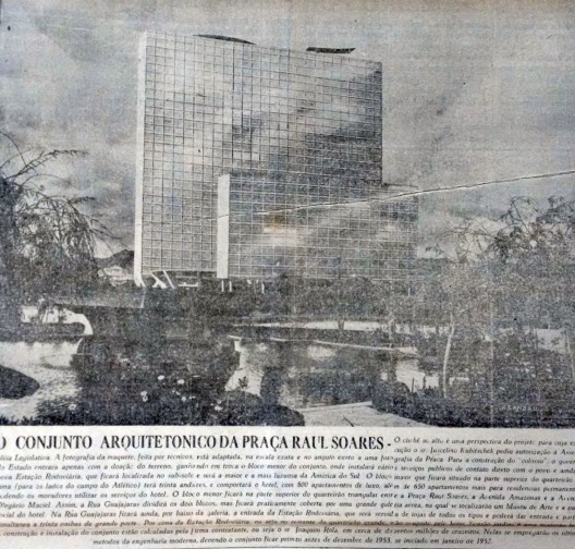 Conjunto JK, ilustração da futura fachada principal, Belo Horizonte MG Brasil, 1951. Arquiteto Oscar Niemeyer