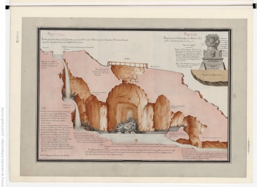 Jean-Jacques Lequeu, Section perpendiculaire de la Caverne un peu travaillée du petit Parc, des jardins délectables d'Isis, clos rondement et que la campagne heureuse aux îles Fortunées environne, 1777-1814