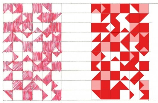 Croquis e desenho final dos azulejos