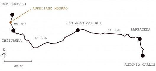 Localização de Aureliano Mourão e do encontro dos rios