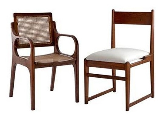 Poltrona “Ângela” e cadeira “Luciana”, criações de Aída Boal