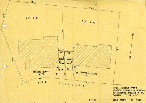 Desenho original da casa De Benedetti. Planta pavimento térreo - garagem