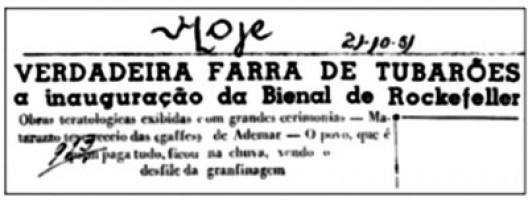 Artigo “Verdadeira farra de tubarões. A inauguração da Bienal de Rockefeller”