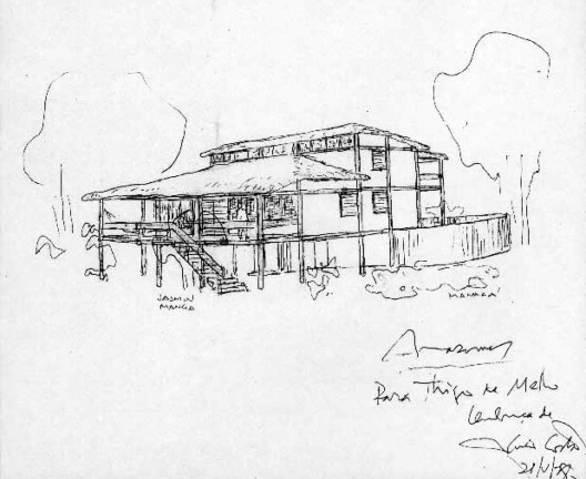 Casa Thiago de Mello, croqui, Barreirinha AM, anos 1970, arquiteto Lúcio Costa Foto divulgação