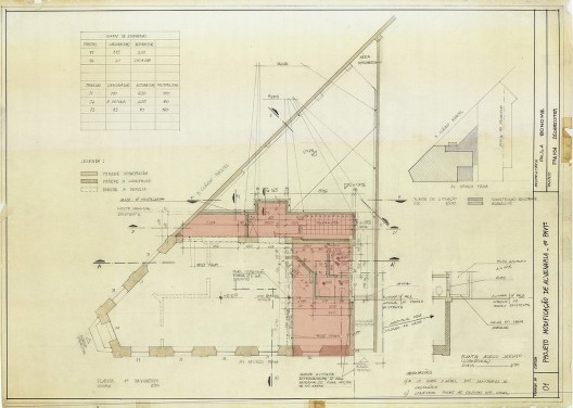 Planta baixa Pavimento Térreo, Casa Bonomi. Em destaque trecho acrescido