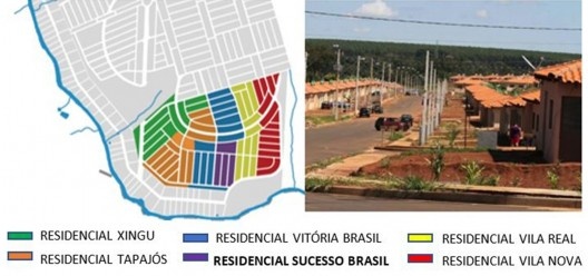 À esquerda, setorização dos residenciais no bairro Shopping Park; à direita, vista geral da quadra padrão
