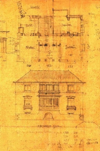 Fig. 15 – Planta correspondente à ampliação e fachada Sul, c.1923