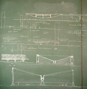 Desenho de Paulo Mendes da Rocha na lousa de seu escritório em São Paulo