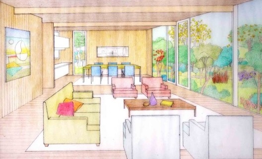 Vila Taguaí, croqui perspectiva interna, Carapicuiba SP, 2007-2010. Arquitetos Cristina Xavier (autora), Henrique Fina, Lucia Hashizume e João Xavier (colaboradores)